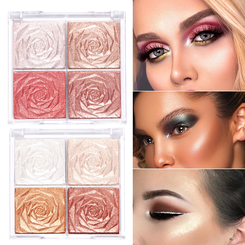 Glitter Four Highlighters CMAADU 4 Warna Colors Palette Bentuk Rose Waterproof Original