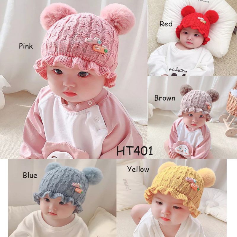 TP06 topi kupluk rajut bayi anak balita pom pom anak cewek