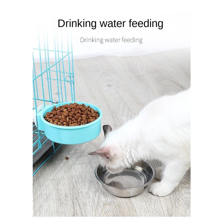 Pet Bowl Stainless Steel Dog Cat Feeder Cage Hanging Mangkuk Tempat Makan Minum Kucing Anjing