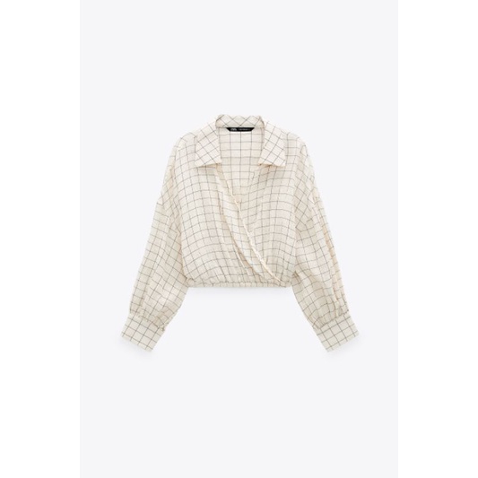 Z*RA WRAP PLAID CROP BLOUSE-BLOUSE WANITA