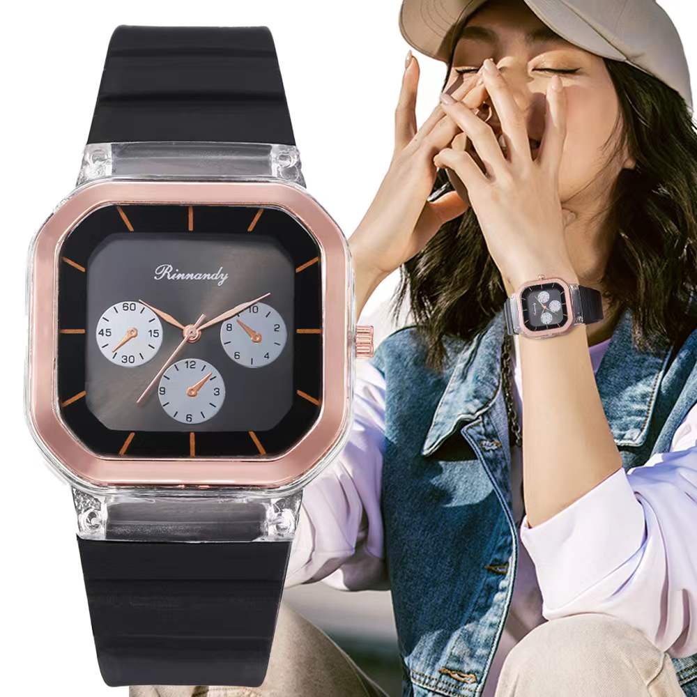 Jam Tangan Rubber Wanita Dial Kotak Analog Korean Style Fashion / Jam Tangan Wanita Pria Hush Puppies murah