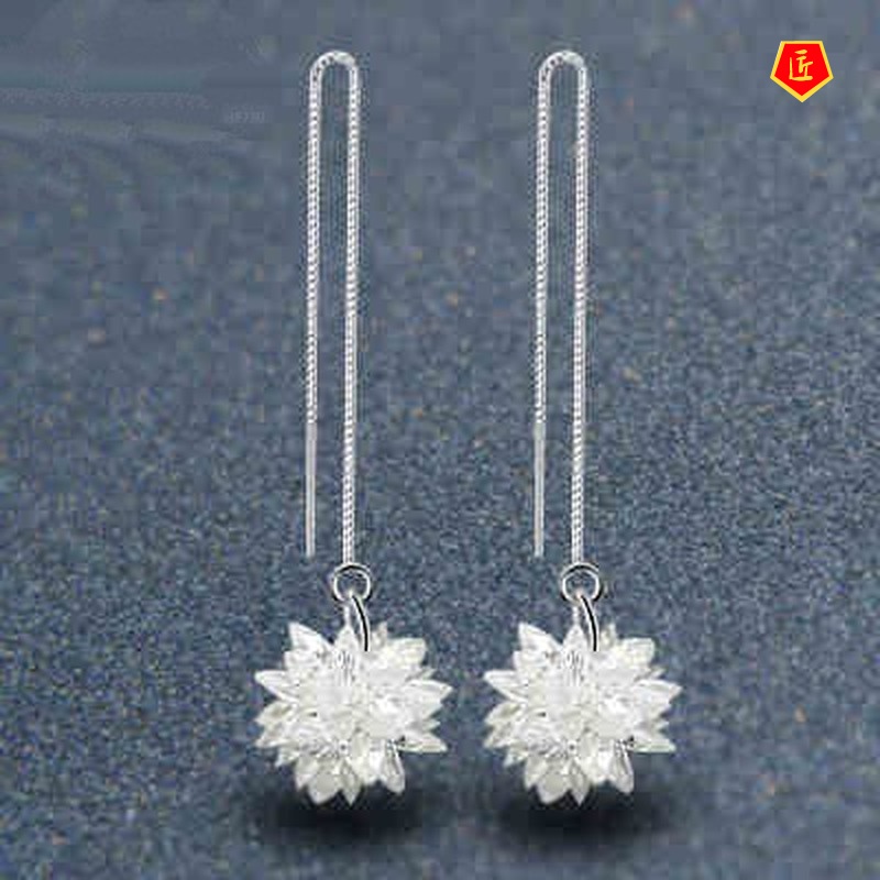 [Ready Stock]925 Silver Ice Flowers Stud Earrings Fashion Elegant Temperament