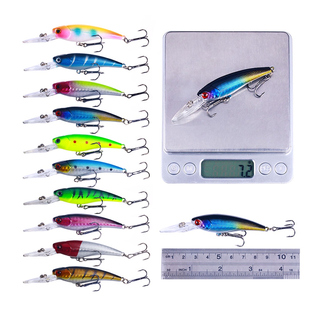 HENGJIA 10PCS Umpan Fishing Lure 95mm/8g 3D Eyes Artificial Hard Bait Floating Minnow Hard Bait Tackle