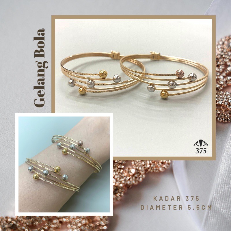 GELANG BOLA KOMBINASI 3 WARNA EMAS ASLI KADAR 375