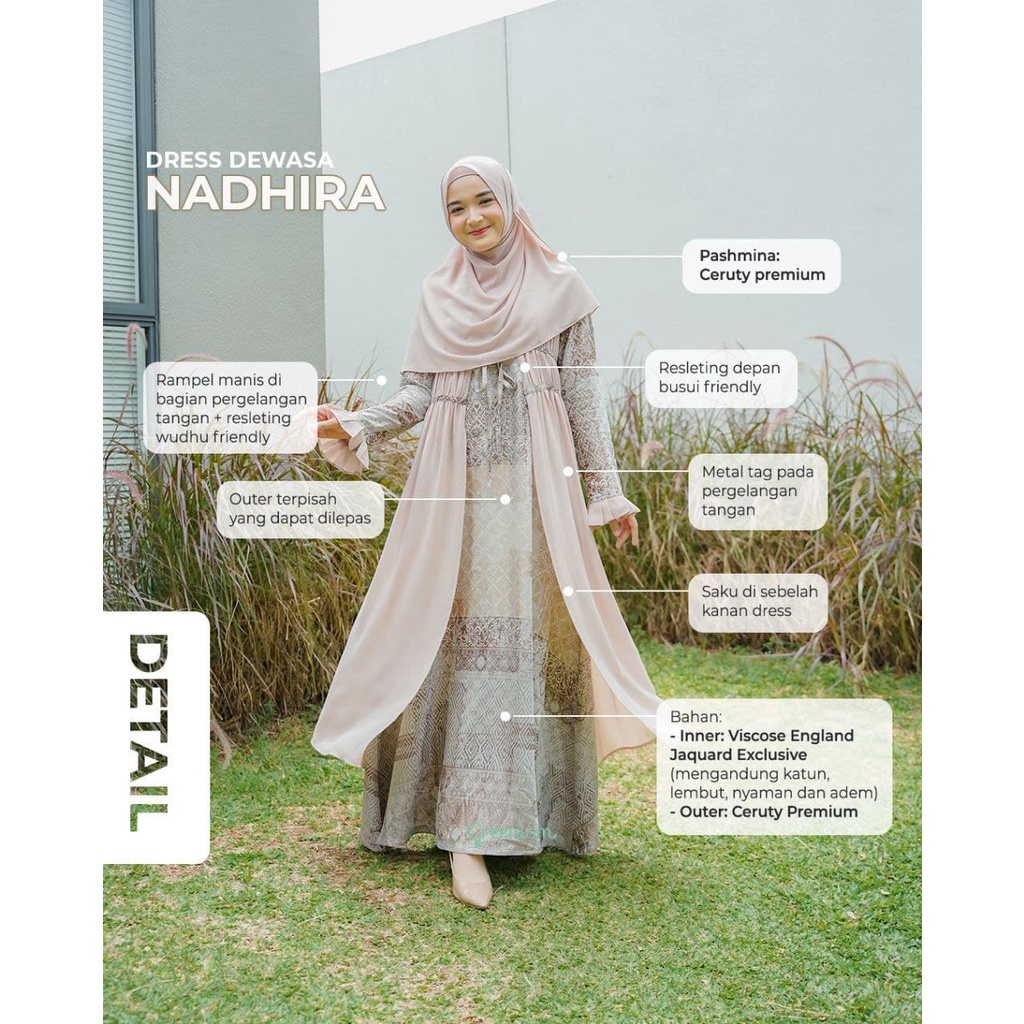 Greenism Gamis Nadhira Dress Mom Quality Premium Syari'i -  Family Set Sarimbit Greenism