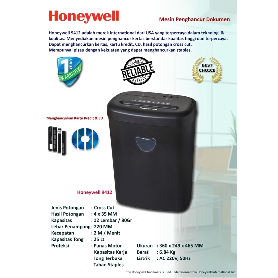 MESIN PENGHANCUR KERTAS | HONEYWELL 9412 | ORIGINAL | GARANSI RESMI