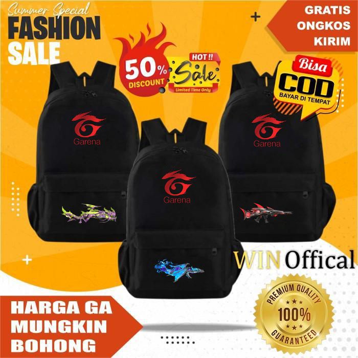 Tas Sekolah Anak Laki Laki Free Fire FF E-SPORTS AK Scar Shotgun Gren Master Master Diamon Evos RRQ Aura Terbaru Gaming Karakter Game