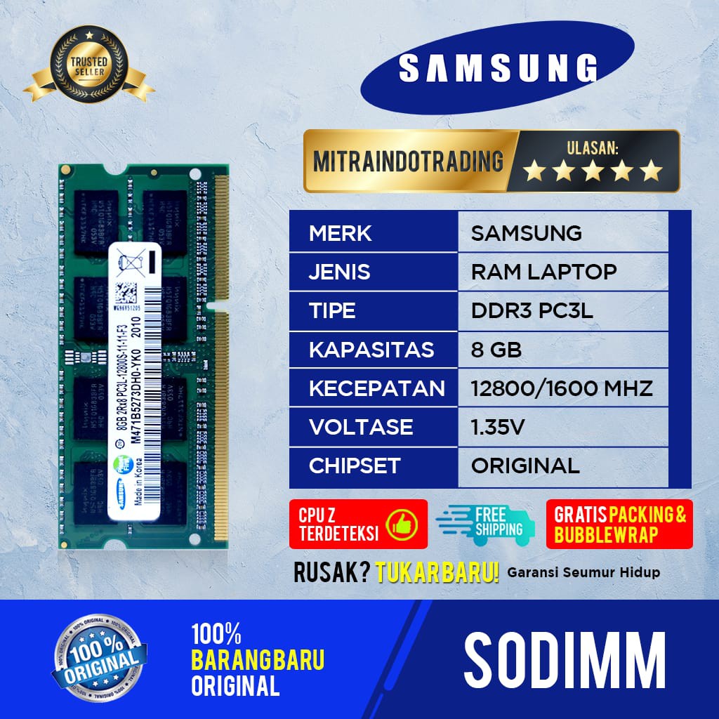 SAMSUNG SODIMM DDR3L 8GB PC 12800 BERGARANSI