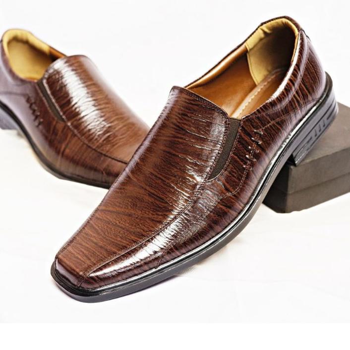 Import Terbaik Sepatu Pantofel Pria Kulit Sapi Asli 100% Tekstur Serat Kayu Model Elastic Ready Size Jumbo 44 45 46 |Promo|launching|New