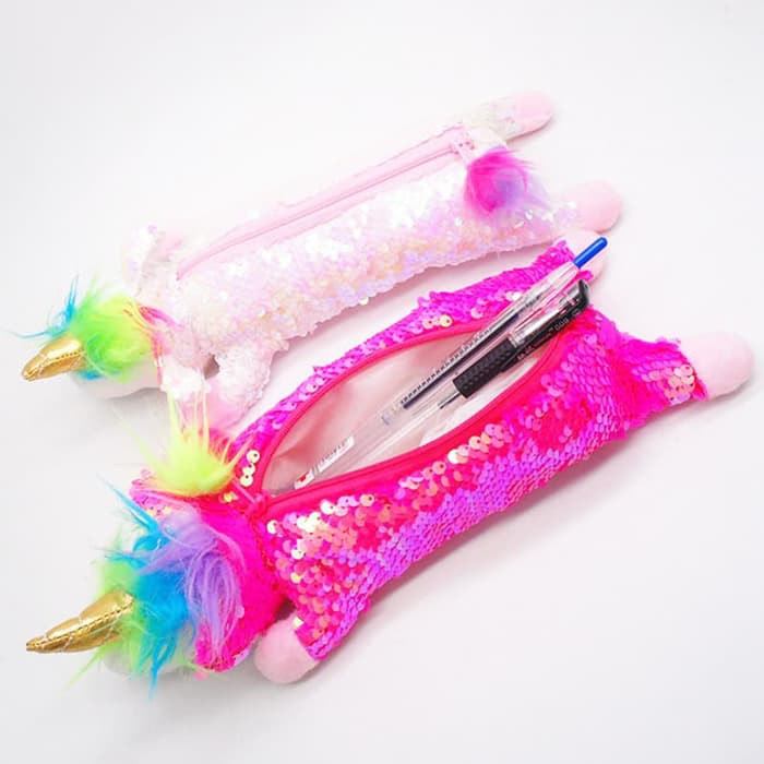 

Grosir TP0058 Tempat Pensil Kawaii Pensil Unicorn Sequien Boneka Pencil Case - Merah Muda
