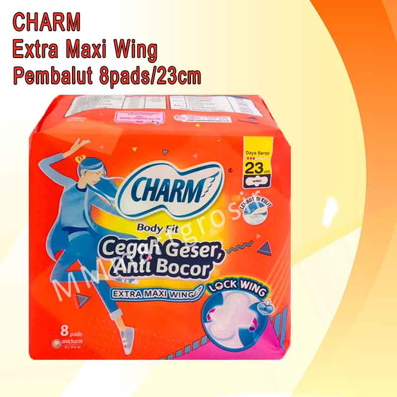 Charm / Extra Maxi Wing / Pembalut Lock Wing / Body Fit / 8pads 23cm