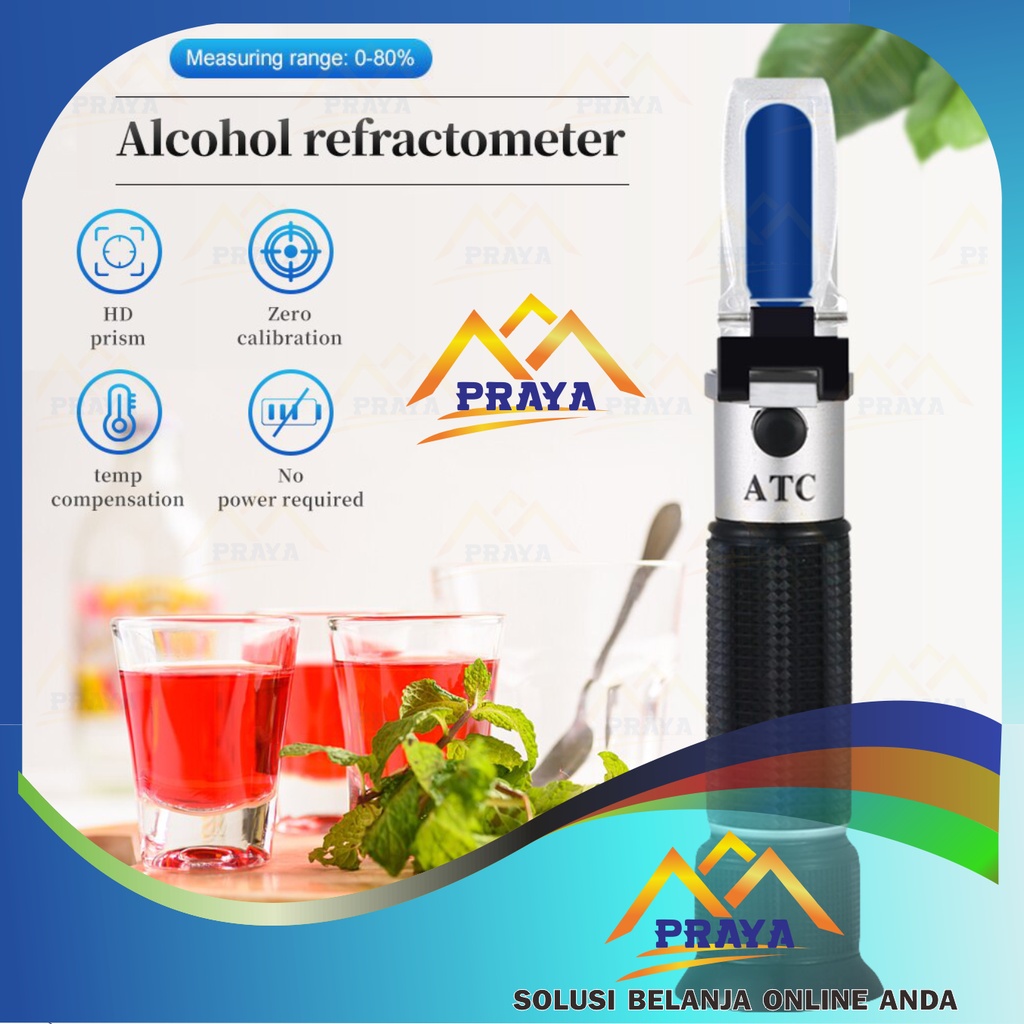 REFRAKTOMETER ALKOHOL refractometer kandungan alcohol alat tes kadar uji cek 0 - 80%