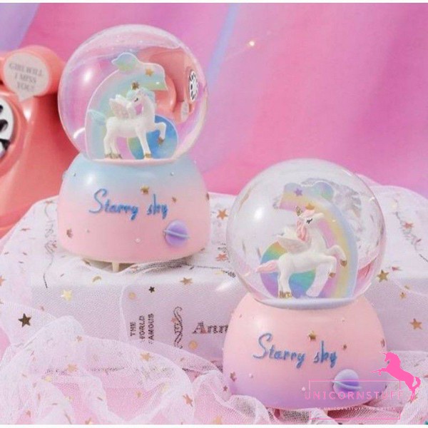 Snowball Unicorn Kotak Musik Lampu Kamar Anak Warm White Kado Anak Musik Kotak Tidur