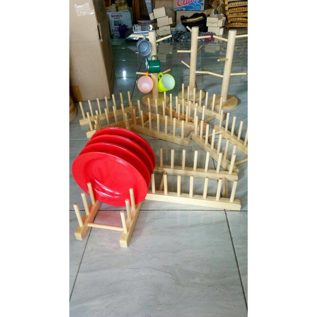 Rak Piring Kayu Pinus / Tempat Piring Kayu Pinus