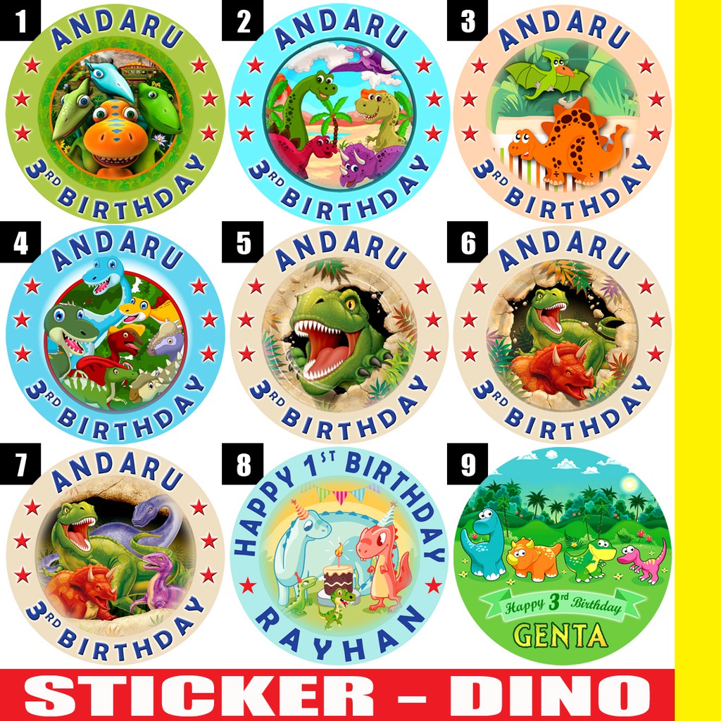 60 STIKER LABEL BAG / KUE / SOUVENIR ULTAH ULANG TAHUN - DINO