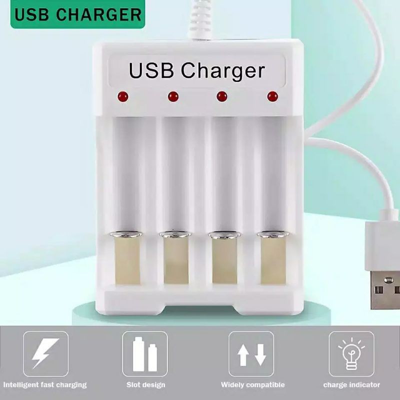 charger baterai aa aaa 4 slot indikator lampu - casan batre aa aaa