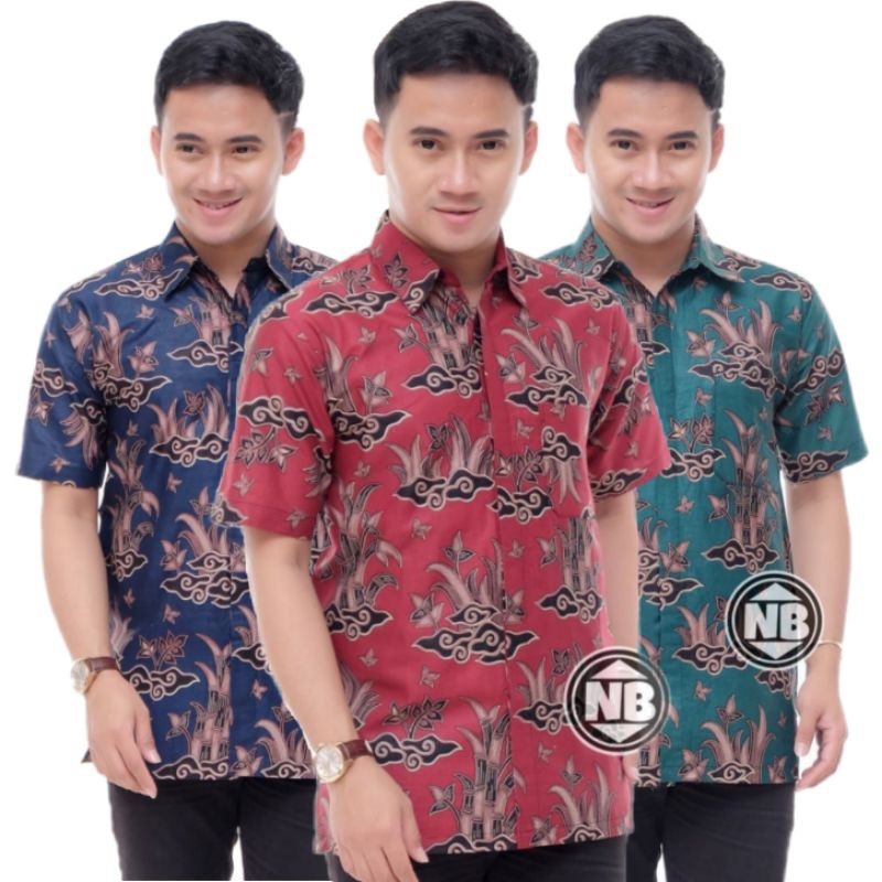 022 Zahira Batik Hrb026 Kenongo Hem Kemeja Batik Pria Lengan Pendek  Katun Primis Halus M L Xl