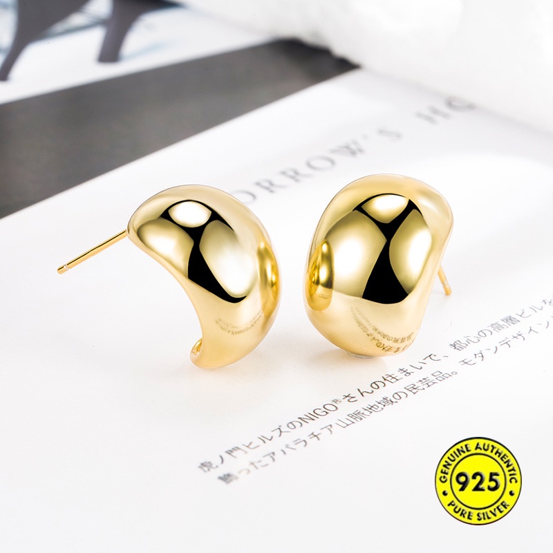 Anting Hoop Bentuk C Gaya Retro Warna Silver Dan Gold