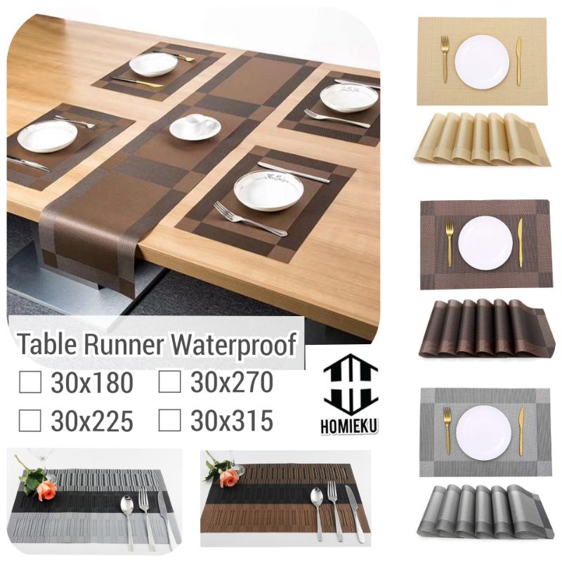 Taplak Meja Makan Panjang Table Runner Anti air Minimalis Polos 180 225 270 cm