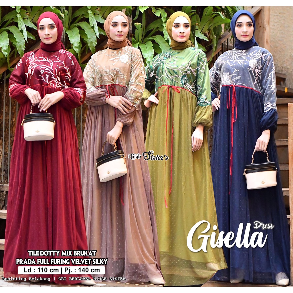 Hijab Sisters Gisella Dress Maxi Jumbo Tile Dotty Mix Brukat Prada Velvet Silk Motif Print Gamis Mus