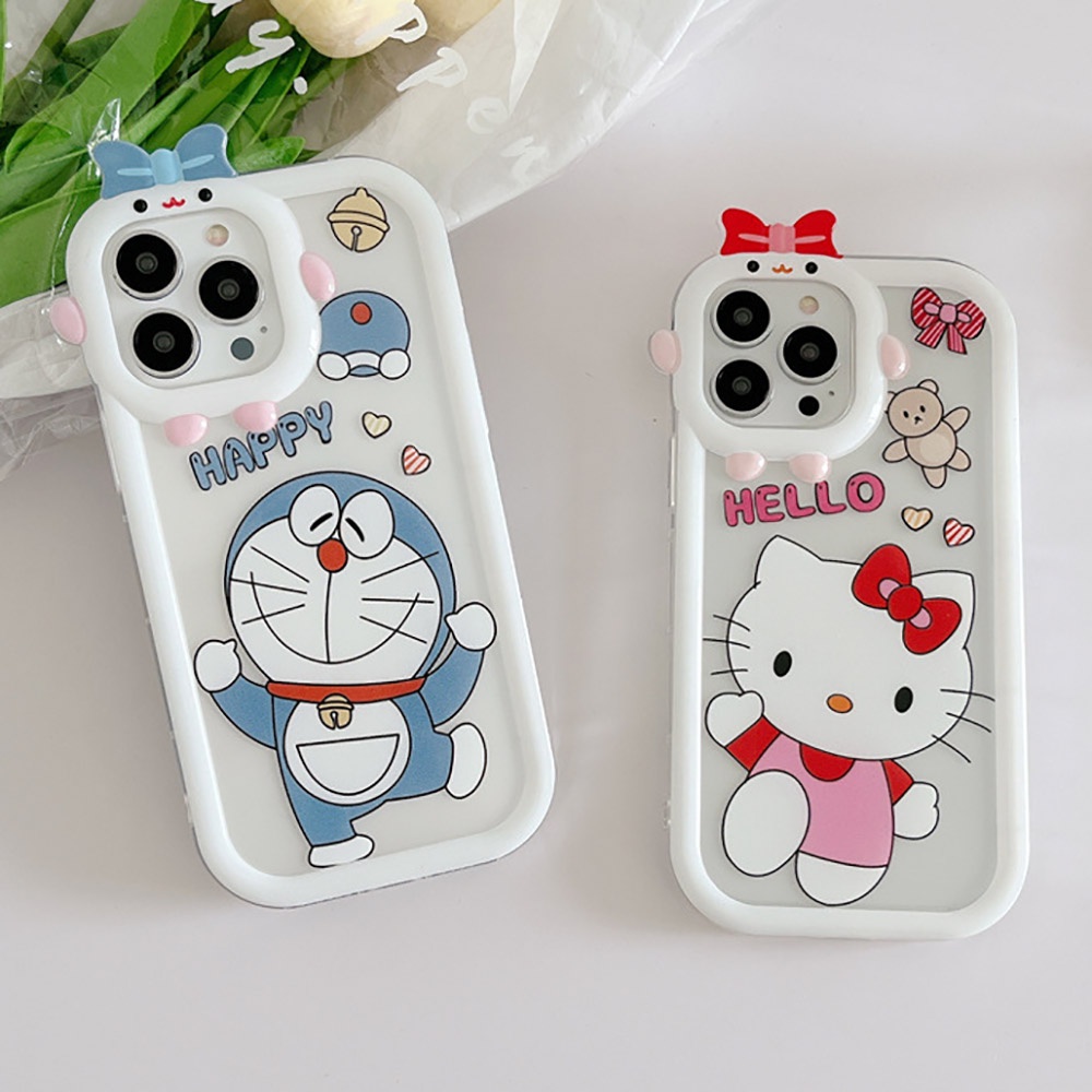 Soft Case Desain Kucing 3D Aksen Pita Untuk iPhone 11 12 13 14 Pro Max 6s 6 Plus 7 8 Plus XR X XS Max SE 2020 2022 14 Plus