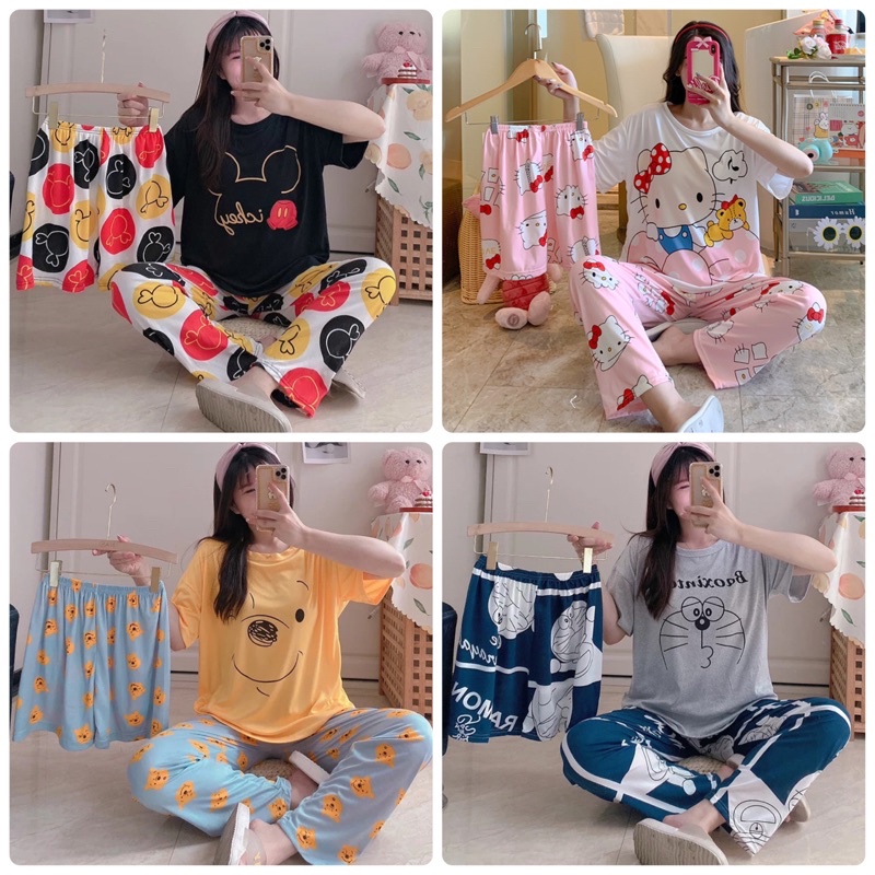 3in1 stelan baju tidur piyama import sleepwear