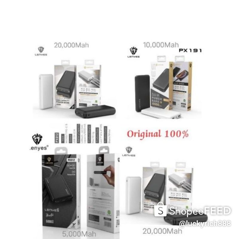 Powerbank Original Lenyes 100% Real Kapasitas 20000/10000/5000 Real Mah
