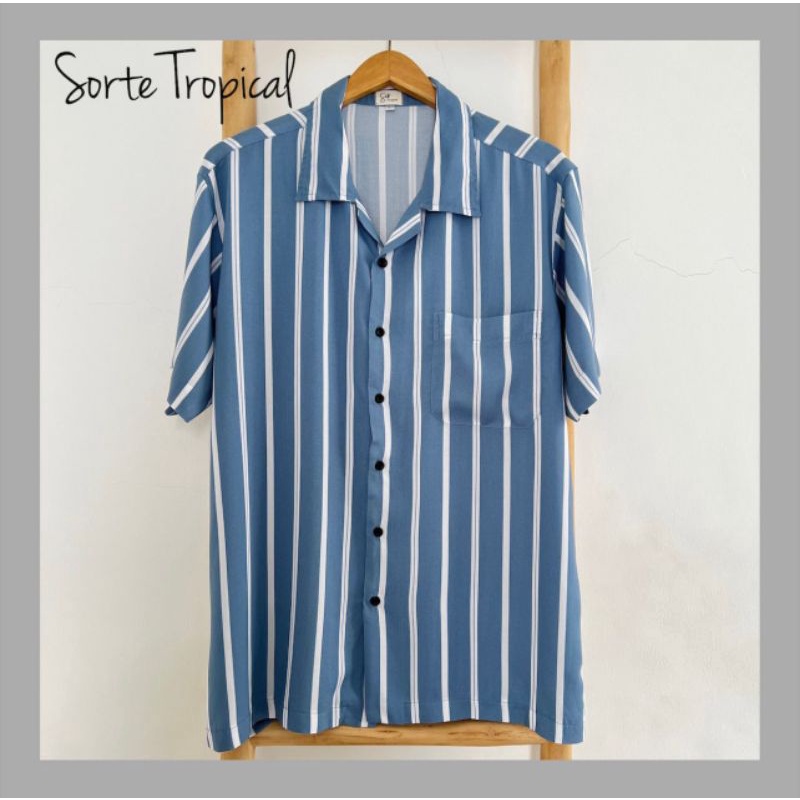 Kemeja Salur Stripe Hawaiian Shirt