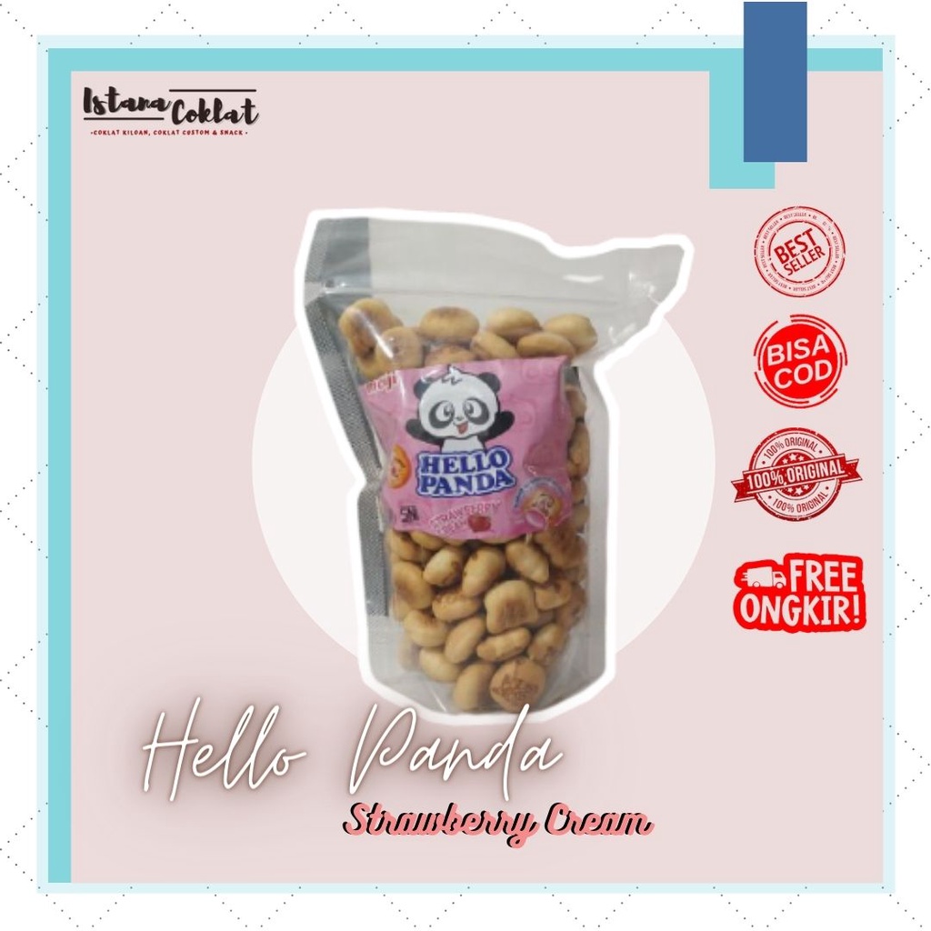 

istanacoklat , hello panda strawberry kiloan , original produk meiji , kemasan 500gr