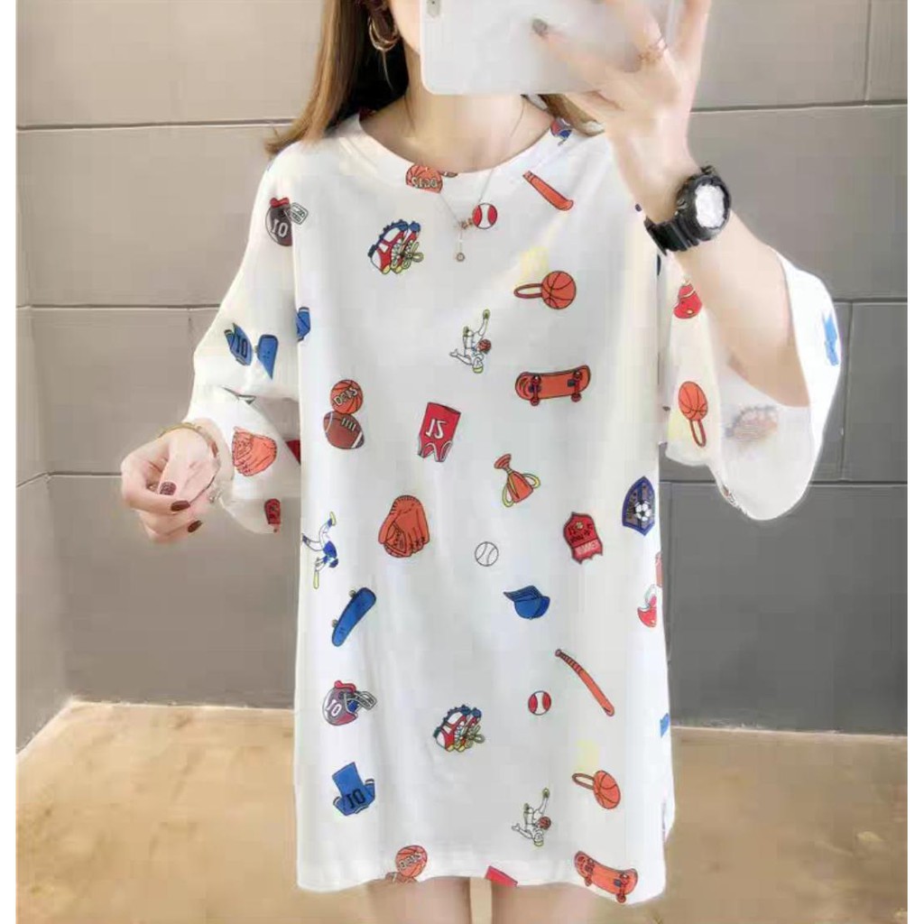 Oversize Tee Tshirt   Model Longgar Untuk Wanita Motif Baseball