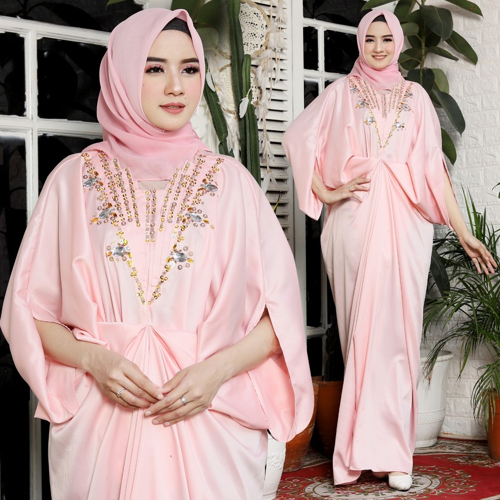 HOPYLOVY Kaftan Wanita Kombinasi Permata Mewah Halimah / Baju Lebaran 2021 Kekinian