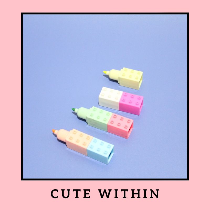 

Highlighter block lego susun 6 pcs 1 set - stabilo tumpuk warna warni pewarna penanda catatan alat tulis kantor kerja lucu unik bentuk lego mainan lucu unik