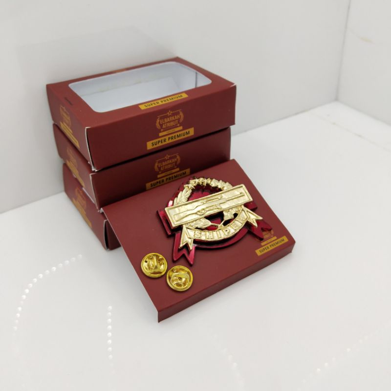 PIN POLRI SNIPER PANJANG AKRILIK MERAH GOLD PLATED SUPER PREMIUM