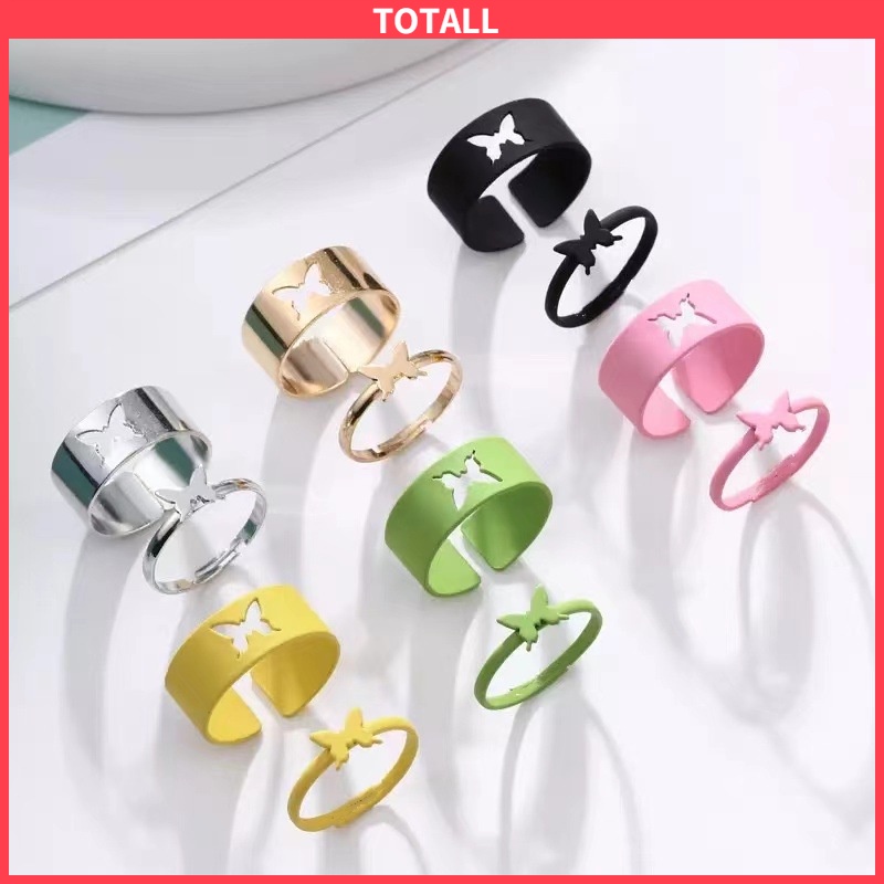 [✅READY STOCK] 2 Pcs Fashion Cincin Kupu-kupu Cincin Persahabatan Pasangan Aksesoris Pernikahan  Wanita  Penjualan Panas Mode