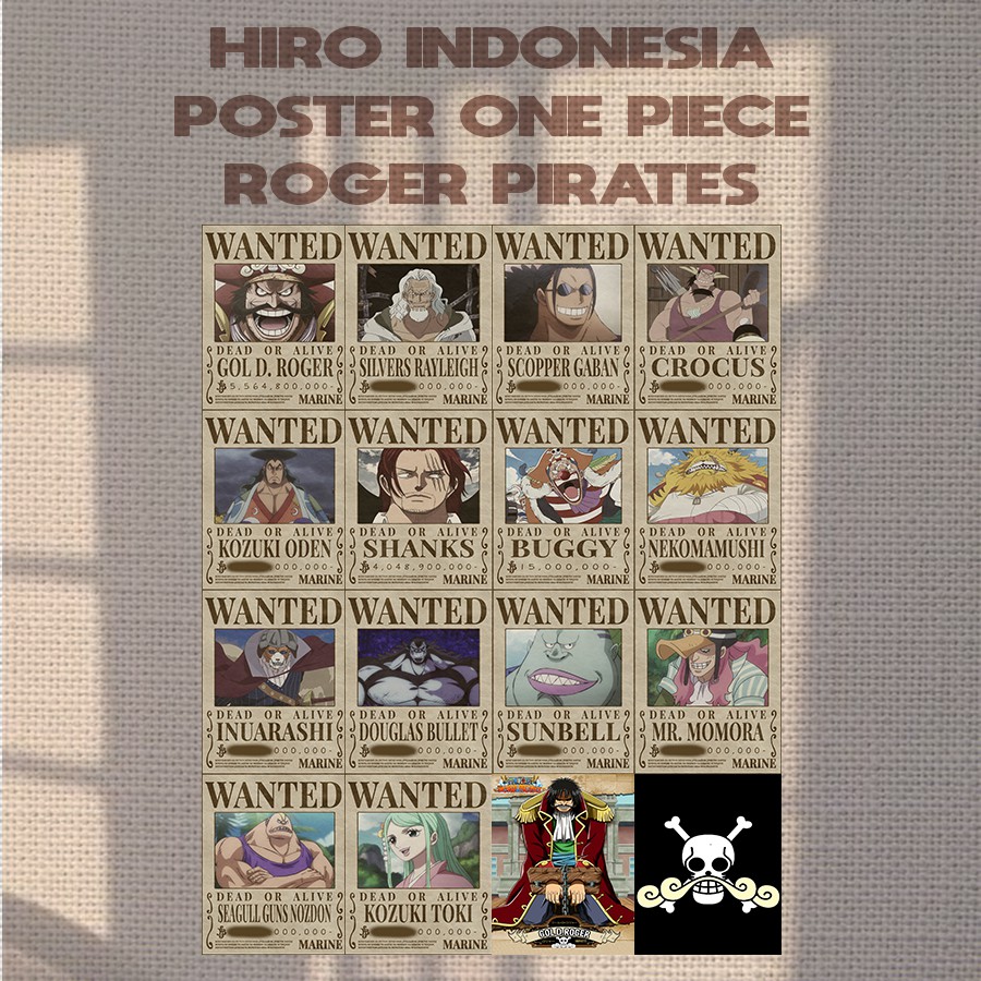 [ISI 16PCS] Poster Anime One Piece Buronan Bounty Mugiwara Crew Terbaru  Kapal Thousand Sunny Go-16PCS | OP x Roger
