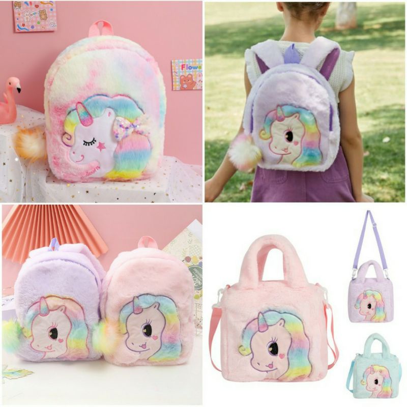 Tas ransel unicorn bulu anak paud TK tas sekolah anak unicorn Tas Ransel Backpack Anak Perempuan Kado ultah anak perempuan TAS BLINGBERRY ORIGINAL IMPORT