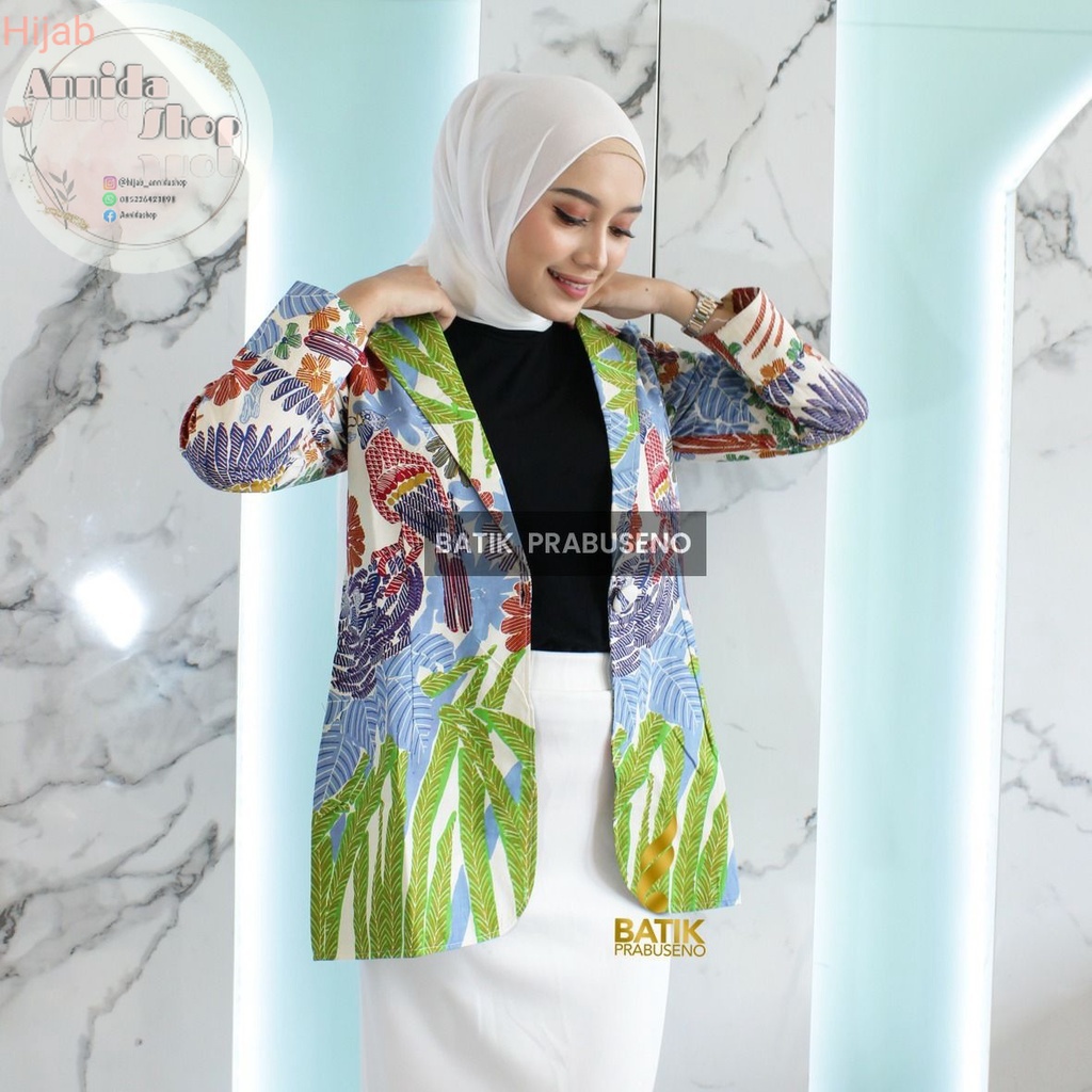 Kemeja atasan Batik Prabuseno - KINAN Blazer Batik Perempuan Lengan Panjang Tradisional