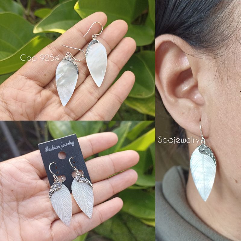 anting etnik perak bali hiasan cangkang kerang abalone