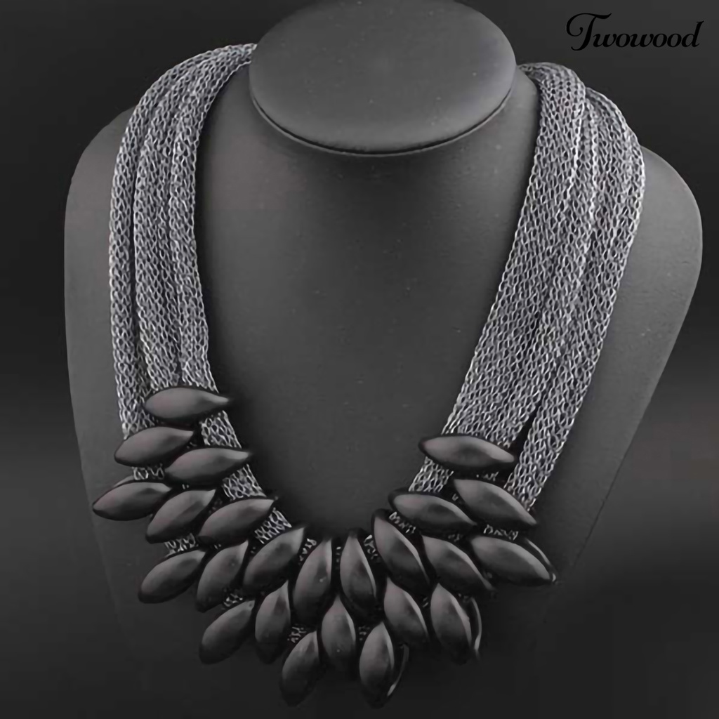 Kalung Choker Multilayer Bahan Alloy Dengan Liontin Daun Untuk Pesta