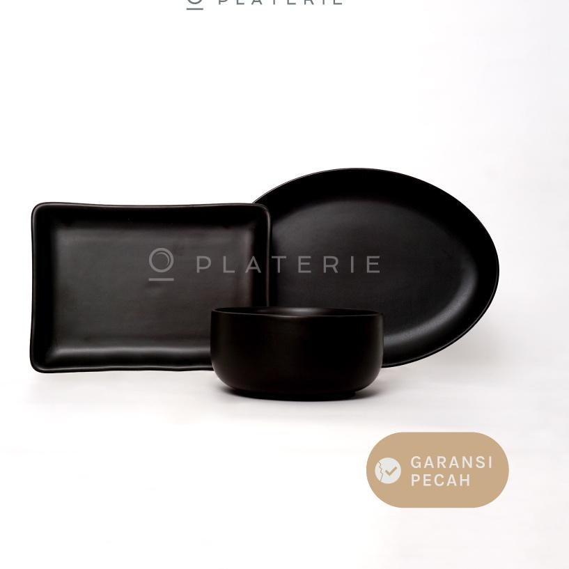 Update Terlaris PLATERIE Plater Piring/Mangkok Keramik Rectangular/Oval/Bowl Plate Black Matt