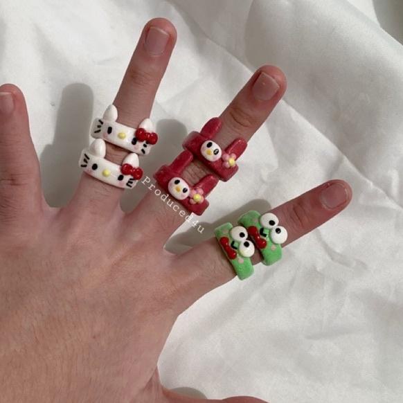 SANRIO CLAY RINGS (v2) // KEROPI CLAY RING//MY MELODY CLAY RING//HELLO KITTY CLAY RING// Cute aesthe