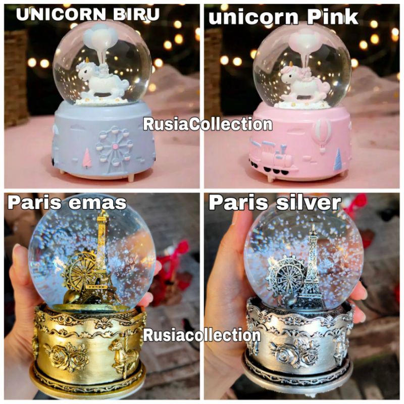 KOTAK MUSIK SNOWBALL JUMBO OTOMATIS PATTON_SCARLETT MUSICBOX UNICORN KUDA PONY HELLOKITTY FROZEN