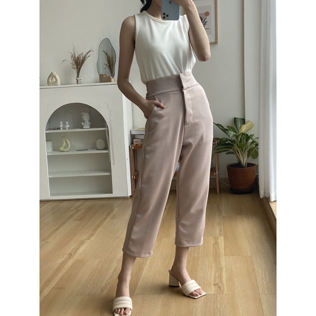 Alisa Crop Pants - Scuba Pants - Crop Celana Wanita - Celana High Waist - Celana Panjang Kantor Wanita - Celana Korea Wanita - Celana Formal / Casual - Petite Friendly