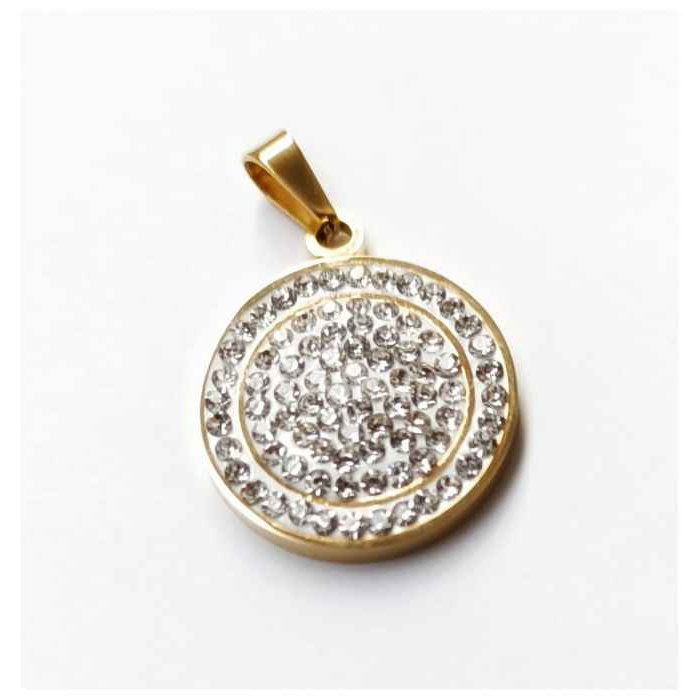 liontin titanium bulat permata mewah/ liontin wanita anti karat