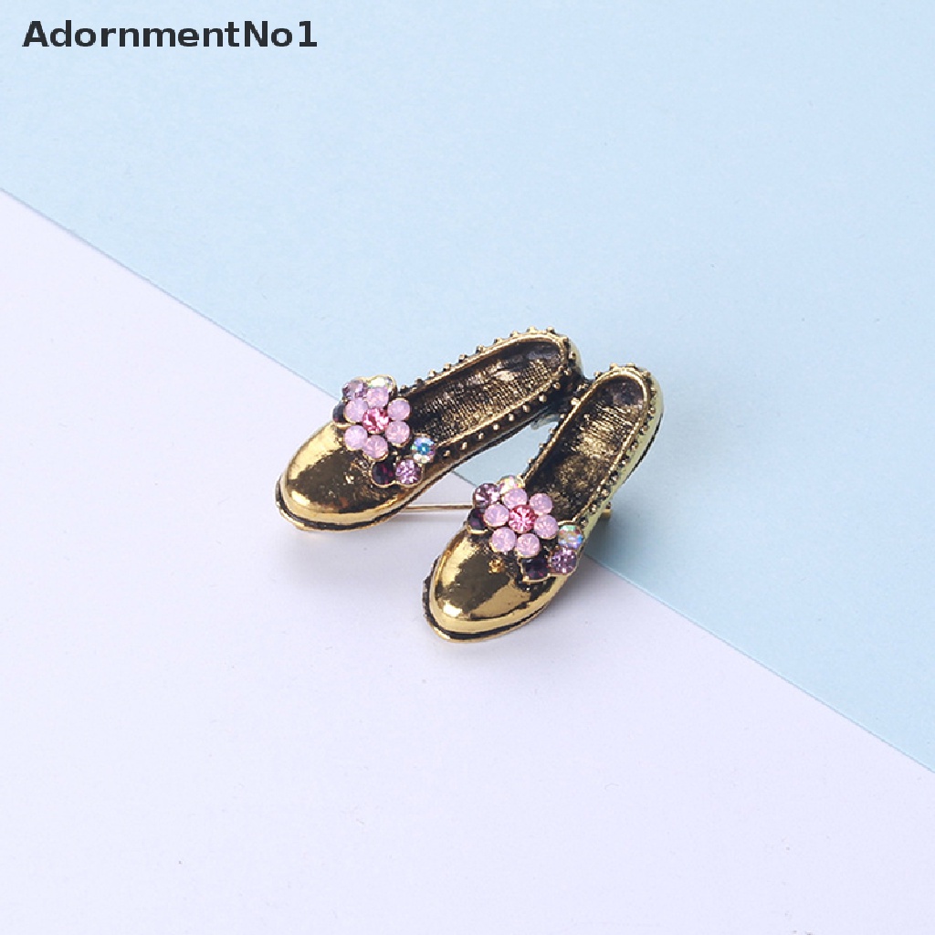 (AdornmentNo1) Bros / Pin Vintage Retro Bentuk Sepatu Aksen Bunga + Berlian Imitasi Untuk Aksesoris Wanita