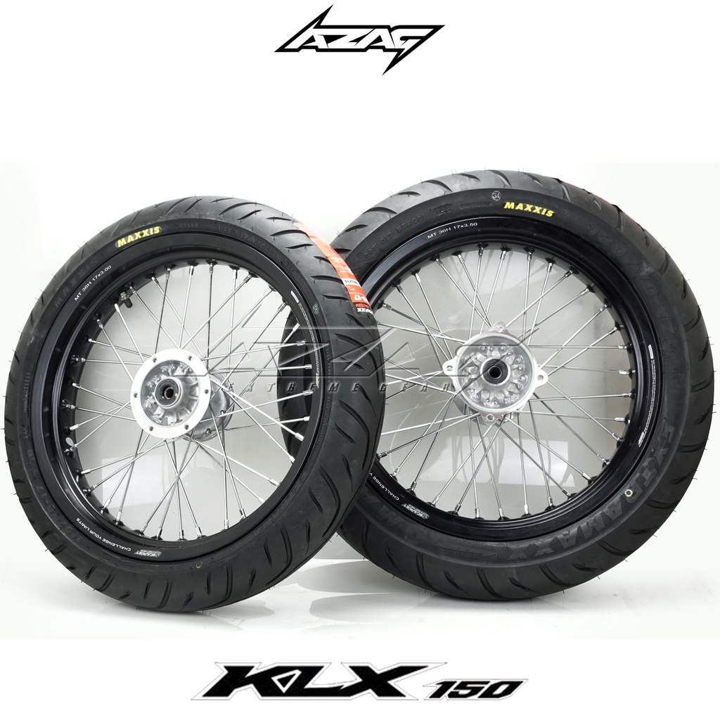BAN SET SUPERMOTO KLX DTRACKER TROMOL ORIGINAL VELG SCARLET BAN MAXXIS