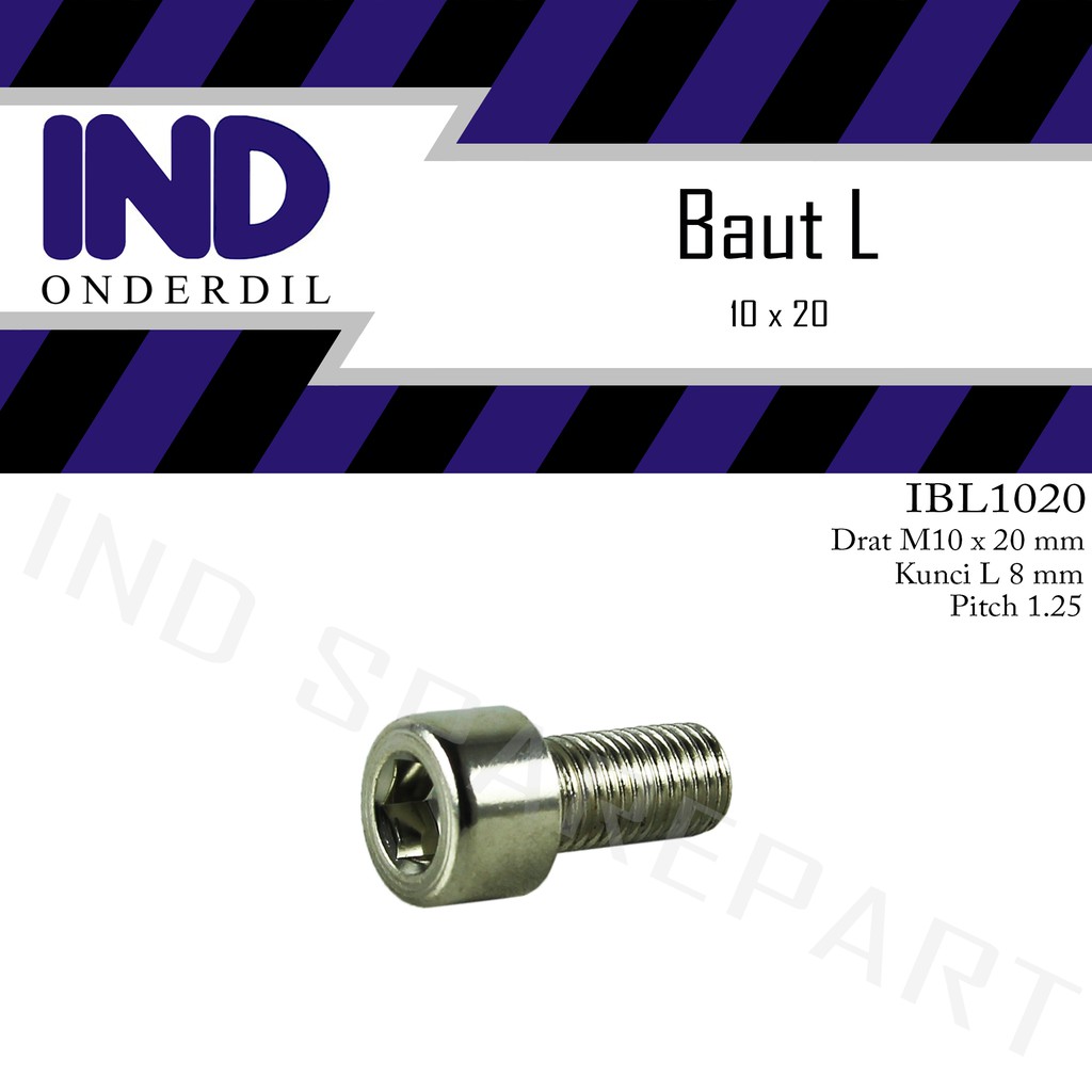 Baut-Baud-Bolt L M10x20-10x20-M 10 x 20 Kunci L8-8 mm Pitch-P 1.25