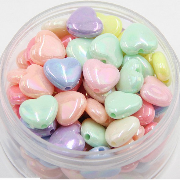 30Pcs Manik-Manik spacer Bentuk Hati Bahan Akrilik Warna Permen Pelangi Ukuran 12x11mm Untuk Membuat Perhiasan Diy