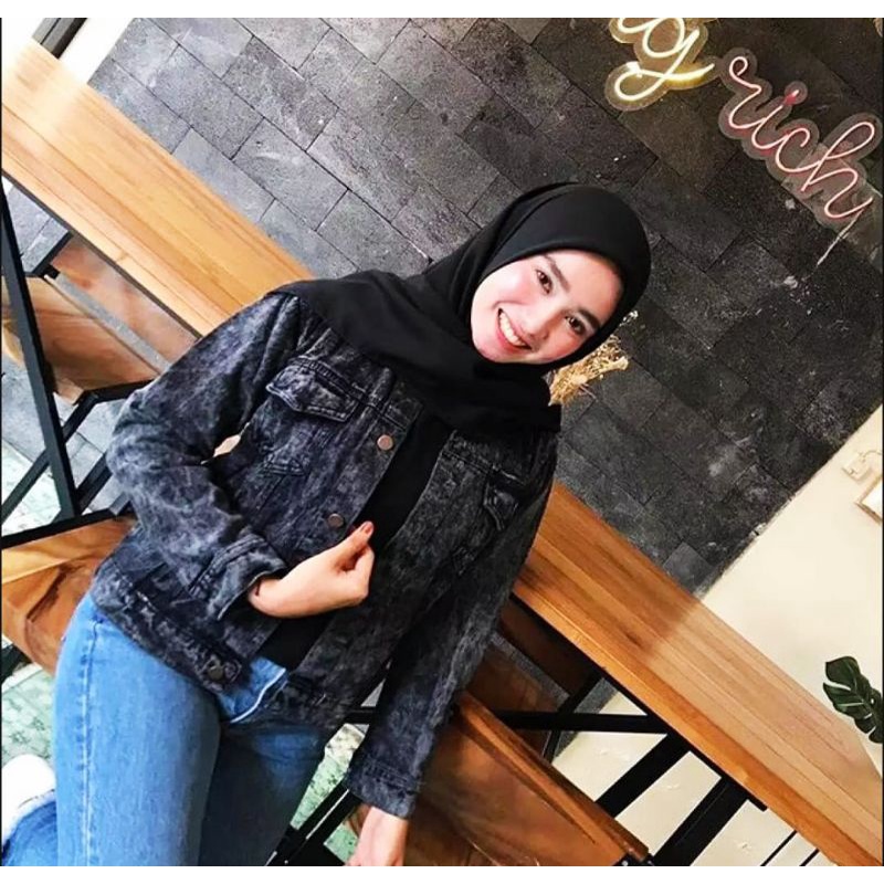 JAKET JEANS SNOWBLACK WANITA-JAKET JEANS WANITA LD 120 CROP JUMBO