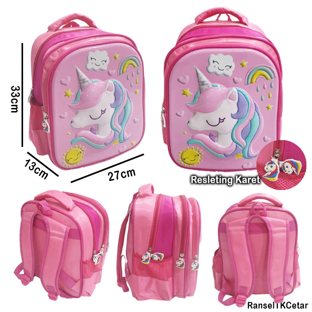 PROMO 10.10 Tas Ransel Anak Sekolah TK Anak Perempuan Cantik Karakter Kartun Kuda Pony Rambut Pirang Cetar Burung Pinguin OWL Balon Candy Pin GLOSSY TIMBUL 3Resleting IMPORT